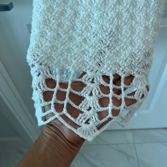 White Crochet Knit Midi Dress – Boho Beach Cover-Up with Open Back - Picture 3 of 9